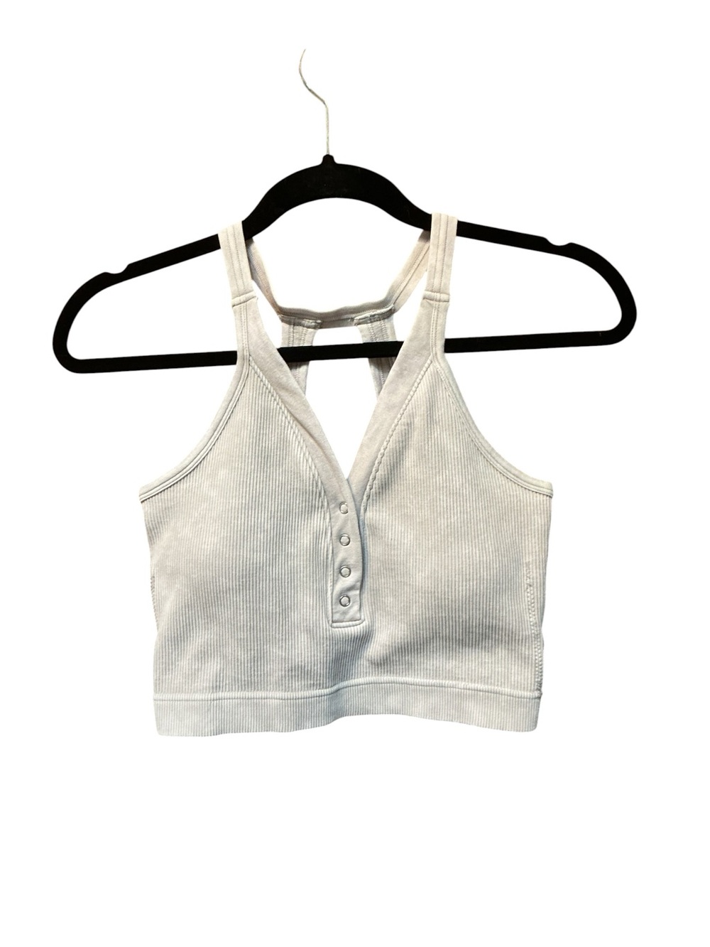 Washed Ribbed Seamless Button V-Neck Tank Top: L/XL:Sand Beige. Only One!